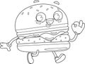 Outlined Happy Burger Retro Cartoon Character