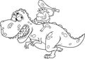 Outlined Happy Caveman With Club Riding A Giant Dinosaurs Cartoon Characters
