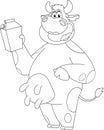 Outlined Happy Cow Cartoon Character Holding A Milk Box Royalty Free Stock Photo
