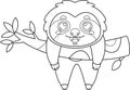 Outlined Happy Cute Sloth Cartoon Character Lazy Hanging On A Tree Branch Royalty Free Stock Photo