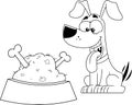 Outlined Happy Dog Cartoon Character With Bowl Food And Bones Royalty Free Stock Photo