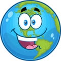 Outlined Happy Earth Globe Cartoon Character