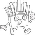 Outlined Happy French Fries Retro Cartoon Character Giving The Thumbs Up