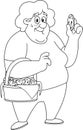 Outlined Happy Grandma Cartoon Character With A Basket Of Homemade Cookies
