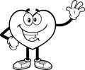 Outlined Happy Heart Cartoon Character Waving For Greeting