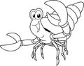 Outlined Happy Hermit Crab Cartoon Character In A Shell Waving For Greeting Royalty Free Stock Photo