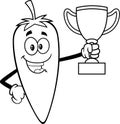 Outlined Happy Hot Chili Pepper Cartoon Character Holding A Cup