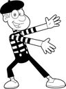 Outlined Happy Male Mime Cartoon Character Performing