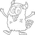 Outlined Happy Monster Cartoon Character With Open Arms