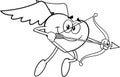 Outlined Heart Cupid Cartoon Character Flying With Bow And Arrow.