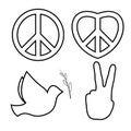 Outlined hippie peace sign. Line icons set Royalty Free Stock Photo