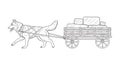 Outlined husky dog pulling wooden cart filled with stone blocks Royalty Free Stock Photo