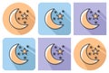 Outlined icon of crescent with stars clear night weather