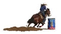 Rodeo cowgirl racing around a barrrel Royalty Free Stock Photo