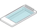 Outlined isometric swimming pool in mobile phone.