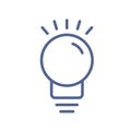 Outlined light bulb icon in line art style. Glowing lightbulb pictogram. Lineart shining lamp with rays. Creative idea