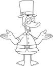 Outlined Lucky Duck Leprechaun Cartoon Character With Open Arms