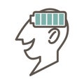 Outlined male face profile with full battery symbol