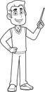 Outlined Male Teacher Cartoon Character Holding A Pointer And Speak