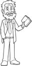 Outlined Male Teacher Cartoon Character Holding A Textbook And Speak