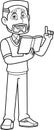 Outlined Male Teacher Cartoon Character Read From A Textbook And Pointing