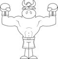 Outlined Muscular Bull Boxer Cartoon Character Wearing Boxing Gloves