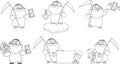 Outlined New Year Baby And Father Time Man Cartoon Characters