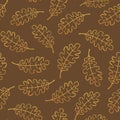 Outlined oak tree leaves seamless pattern repeatable texture