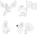 Outlined Patriotic Eagle Cartoon Characters. Vector Collection Set