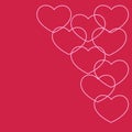 Outlined pink hearts on crimson background