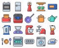 Outlined pixel icons set of some kitchen utensils