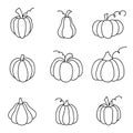 Outlined pumpkin. Set of pumpkins in doodle style. Vector illustration Royalty Free Stock Photo