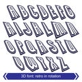 Outlined rotated vector font, 3d letters set.