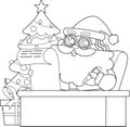 Outlined Santa Claus Cartoon Character Checking His Paper Scroll List