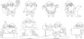 Outlined Santa Claus Cartoon Character In Different Poses. Vector Hand Drawn Collection Set
