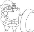 Outlined Santa Claus Cartoon Character Holding A Paper Scroll