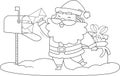 Outlined Santa Claus Cartoon Character Takes Letters From Mail Box