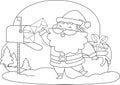 Outlined Santa Claus Cartoon Character Takes Letters From Mail Box