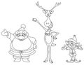 Outlined Santa Rudolph and elf