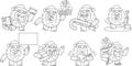 Outlined Santa Yeti Bigfoot Cartoon Character In Different Poses. Vector Hand Drawn Collection Set