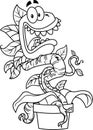 Outlined Scared Evil Carnivorous Plant Cartoon Character