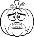 Outlined Scared Halloween Pumpkin Cartoon Emoji Face Character With Sad Expression