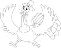 Outlined Scared Turkey Cartoon Characters With Pilgrim Hat Running Royalty Free Stock Photo