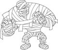 Outlined Scary Mummy Cartoon Character Attacking With Hands Up