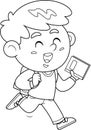 Outlined School Boy Cartoon Character Goes To School With A Backpack And A Textbook Royalty Free Stock Photo