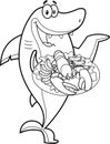 Outlined Shark Chef Cartoon Character Holding Whole Red Boiled Lobster On Dish Royalty Free Stock Photo