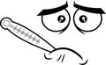 Outlined Sick Cartoon Funny Face With Tired Expression And Thermometer Royalty Free Stock Photo