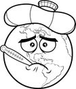 Outlined Sick Earth Globe Cartoon Character With Thermometer And Ice Bag Royalty Free Stock Photo