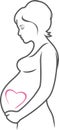 Outlined silhouette of a pregnant woman. Icon for design