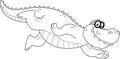 Outlined Smiling Alligator Or Crocodile Cartoon Character Swimming.